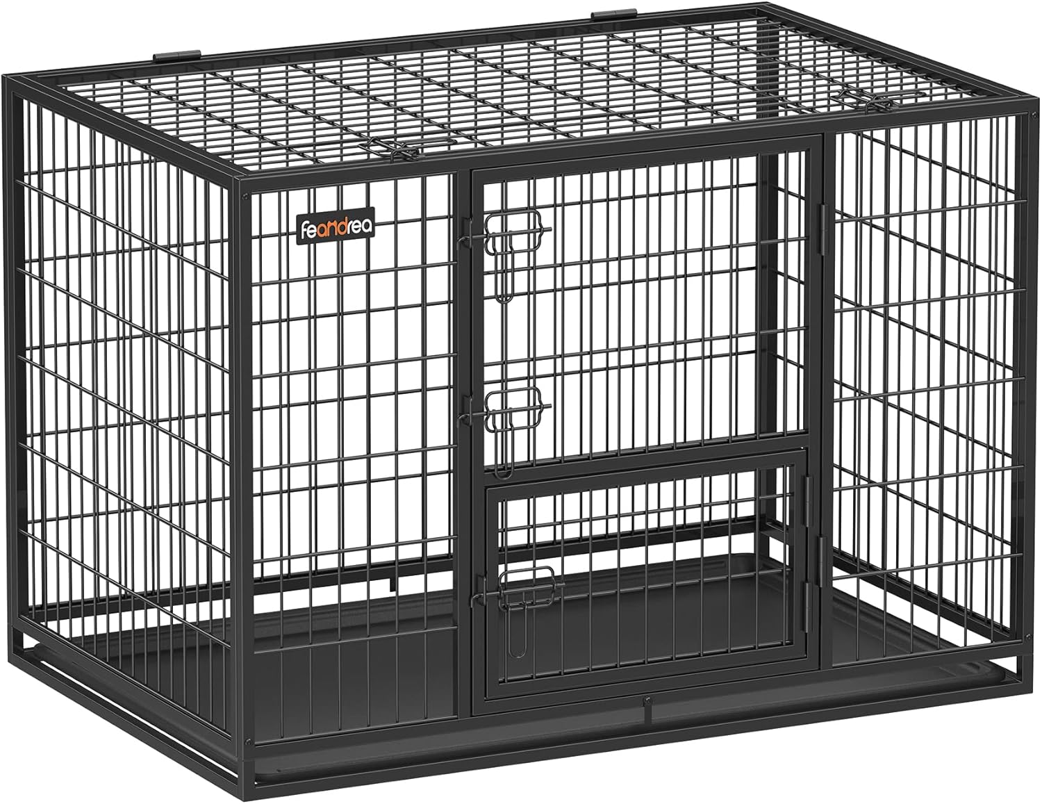 Feandrea Dog Cage, Pet House, 122 x 75.5 x 80.5 cm, for Medium and Large Dogs, Removable Double Door, Dog Park, XXL, Black PPD003B01