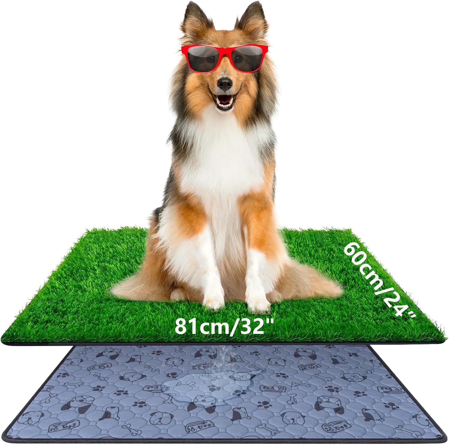Dog Litter Tray 69 x 52 cm with Artificial Grass, Highly Permeable for Puppies, Washable and Reusable for Indoor and Outdoor