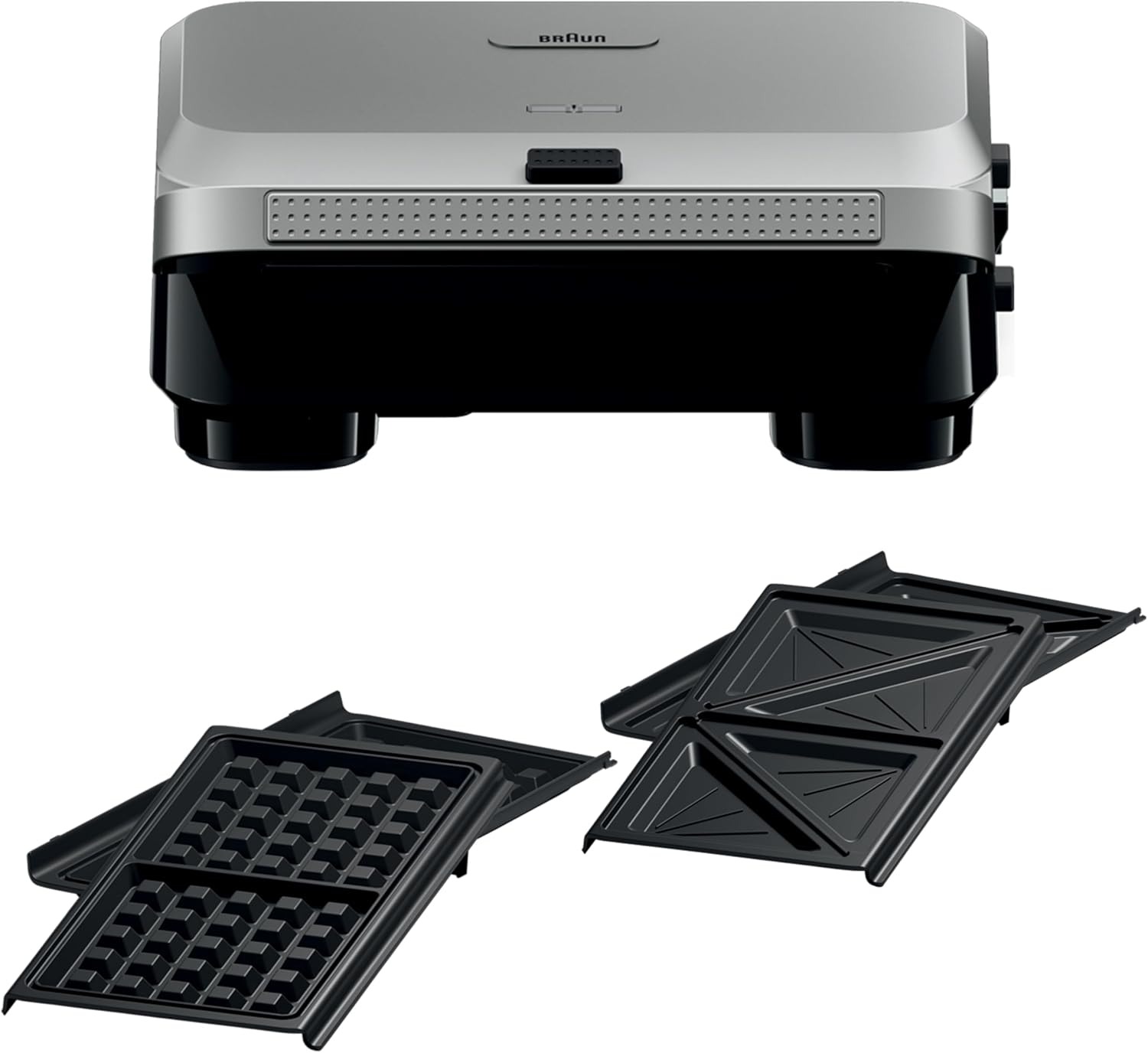 Braun SnackMaker 5 SM5005, Tostapane con Piastre per Sandwich e Cialde, Waffle Maker con Piastre in Alluminio Pressofuso, Piastre Rimovibili e Vassoio di Raccolta per Lavastoviglie, 800W, Argento