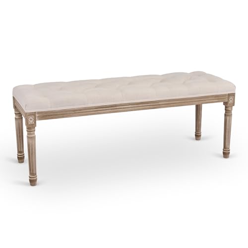 VONLUCE Panca Fondoletto con Sedile Imbottito e Gambe in Legno di Gomma Panchina Capitonné Panca Ottomana Rustica Panca Fondoletto per Ingresso Corridoio Soggiorno (120 x 40 x 46 cm) : Casa e cucina