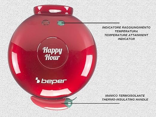 Beper - Piastra per Waffle, Cialdiera, 5 Waffle Alla Volta, Piastra Antiaderente 18cm, 800-100W - Rosso/Bianco