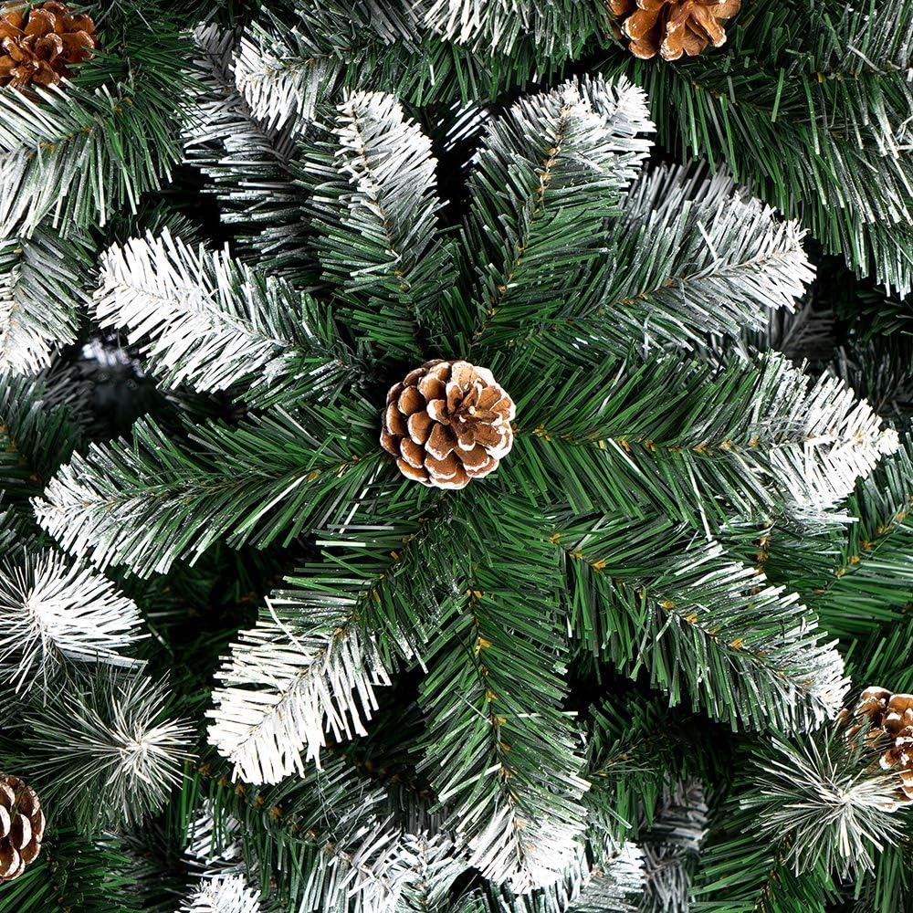 Nataland Albero di Natale Artificiale Verde Innevato Con Pigne, Modello Aspen Altezza 210 Cm, Abete Super Folto con Effetto Realistico e Rami Con Aghi Anticaduta