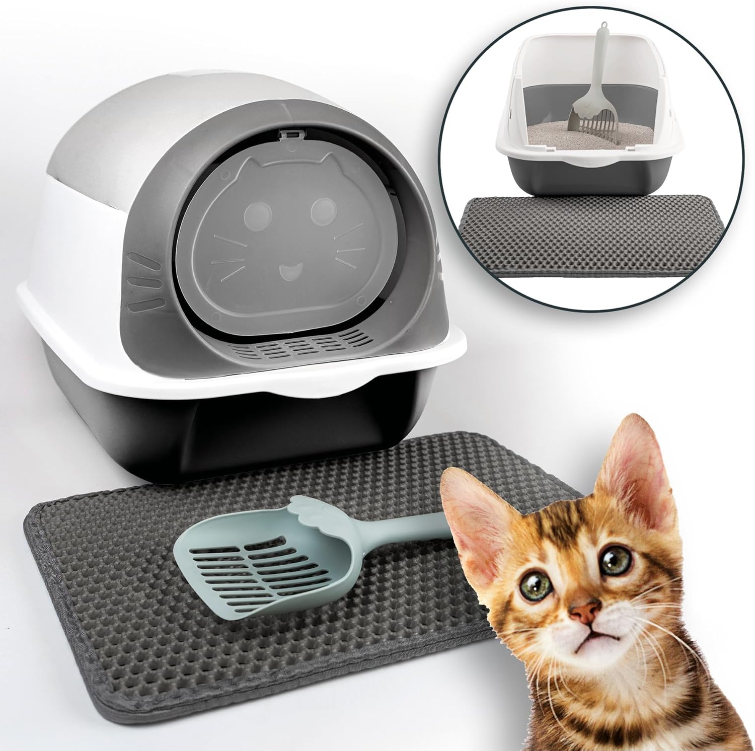 LINUMA® Toilette rosa per gatti con bordo alto – lettiera spaziosa facile da pulire – ideale per gatti grandi – design moderno – fondo antiscivolo – senza coperchio