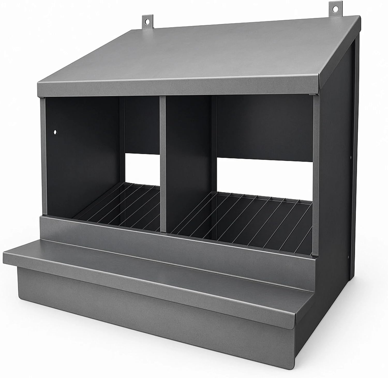 MAKA Nido per Galline Ovaiole 2 Posti Struttura in Lamiera e Rete Zincata Inclinata con Raccolta Uova Cassetta Contenente 60 Uova Ideale Pollaio Interno ed Esterno Tetto Spiovente 56X43X42.5 cm