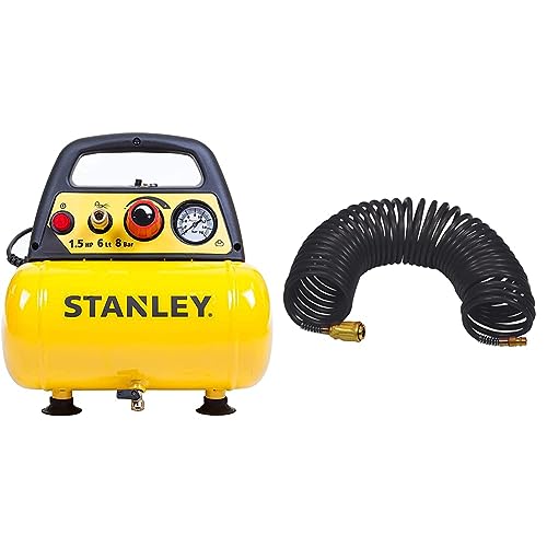 Stanley D 200 Compressore 6 Lt 1,5Hp, Pressione Max 8 Bar/116 Ps, Rumorosità 97 Db, ‎38 x 38 x 35 cm, 9 Kg & Tubo Spiralato 10 Metri Attacco Rapido : Amazon.it: Fai da te