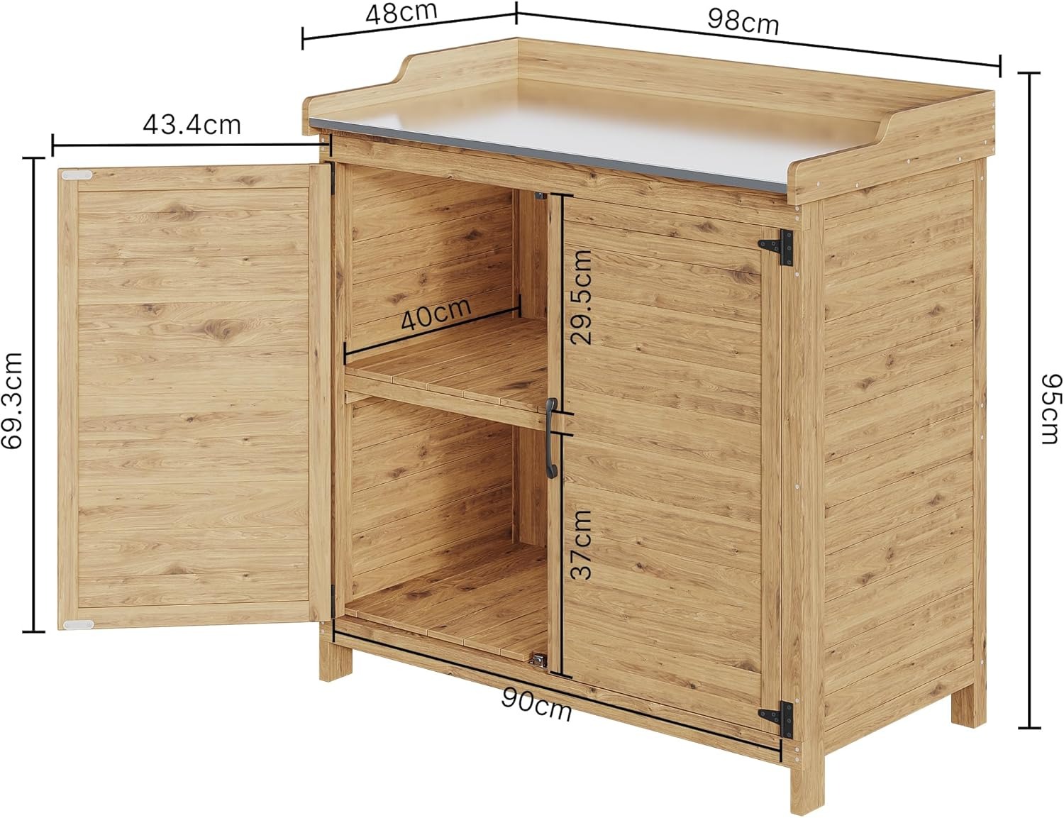 Bealife Tavolo per Piante con Mobile Base, Mobiletto da Giardino con Piano di Lavoro con 1 Ripiano Mobile per Uso Interno ed Esterno (Naturale, 98x48x95 cm)