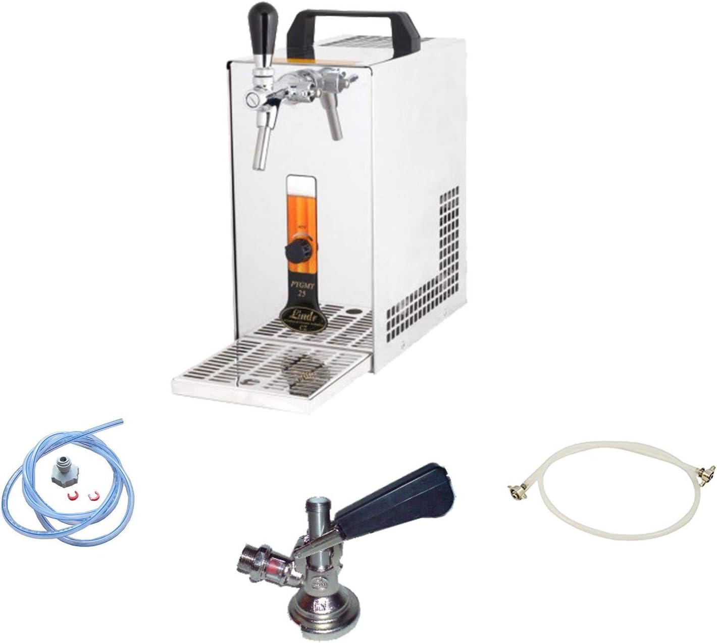 Set completo – impianto di spurgo per birra PYGMY 25/K con pompa a membrana, refrigeratore a secco a 1 conduttore in acciaio inox, 35 litri/h, Green Line, testa di mandrino: adattatore NC