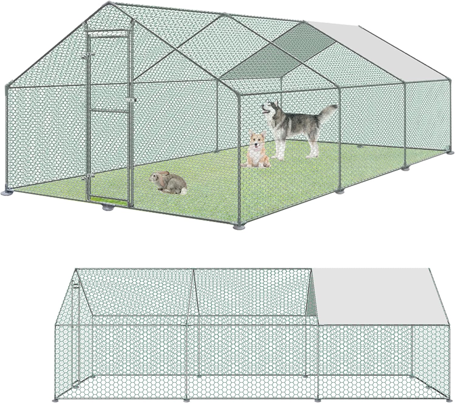 XINZI 18㎡ Small Animal Fence, Galvanized Steel Outdoor Fence with PE Film Shade Castle for Outdoor Poultry Cages for Small Animals (3x6x2m)