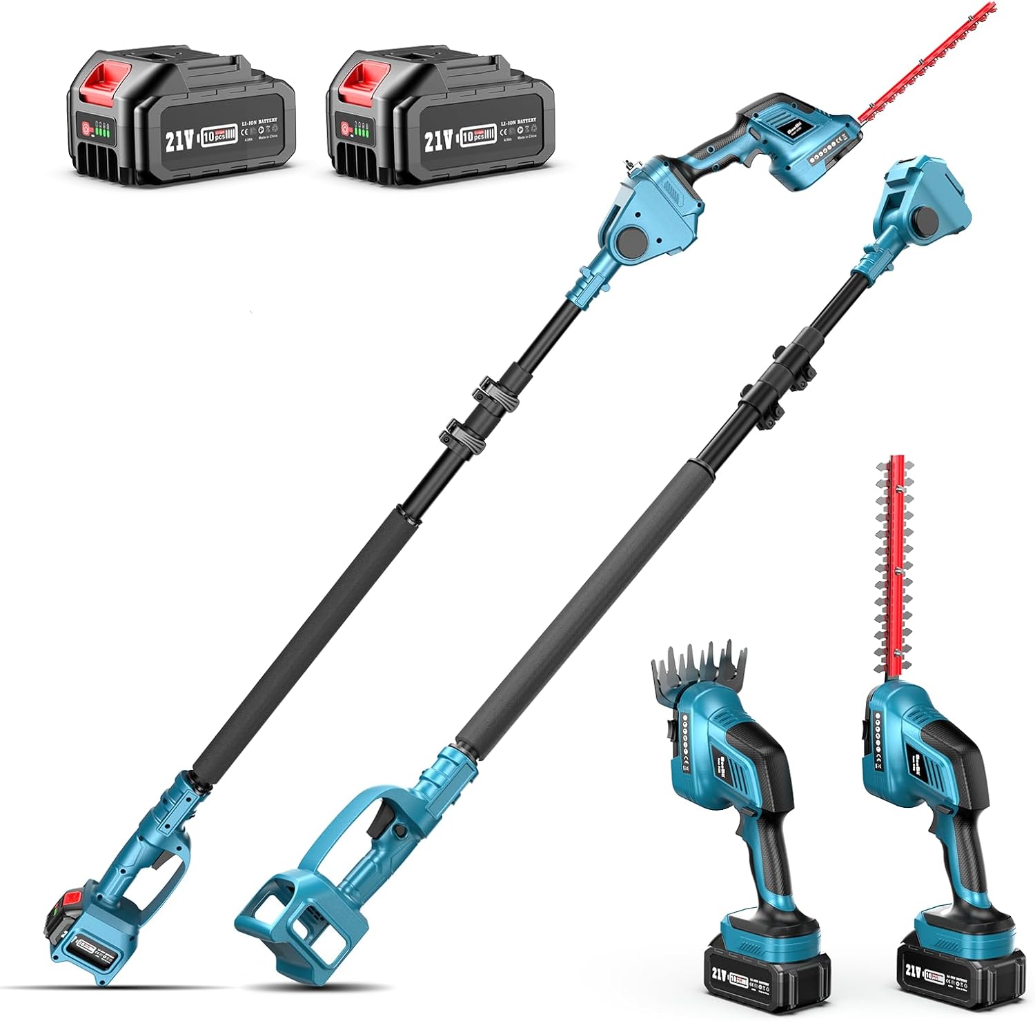 SEESII Electric Hedge Trimmer, 2 in 1 Battery Hedge Trimmer, Incl. 1 x 4000 mAh Battery and Charger, Blade Length 30 cm & 15 cm, for Cutting Hedges and Lawns