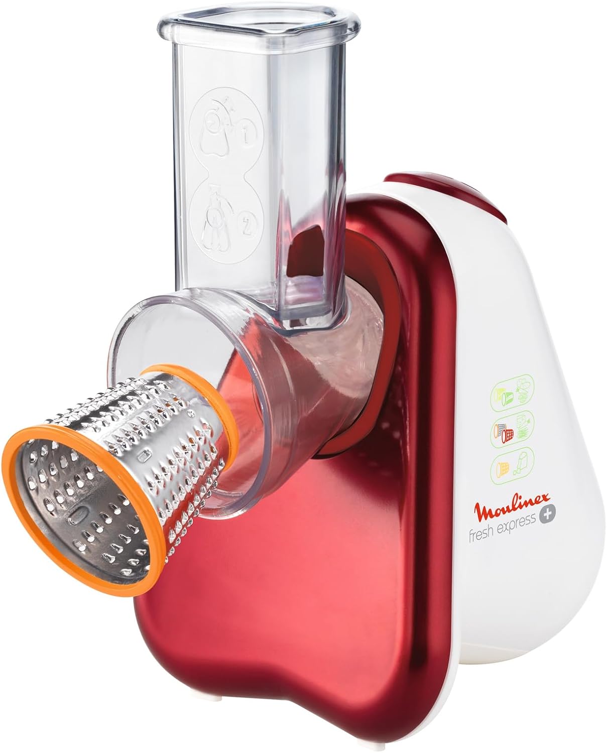 Moulinex Fresh Express 3 in 1, Affettatutto, Grattugia Elettrico, 3 Funzioni di Taglio, 200 W, Rosso, DJ7535