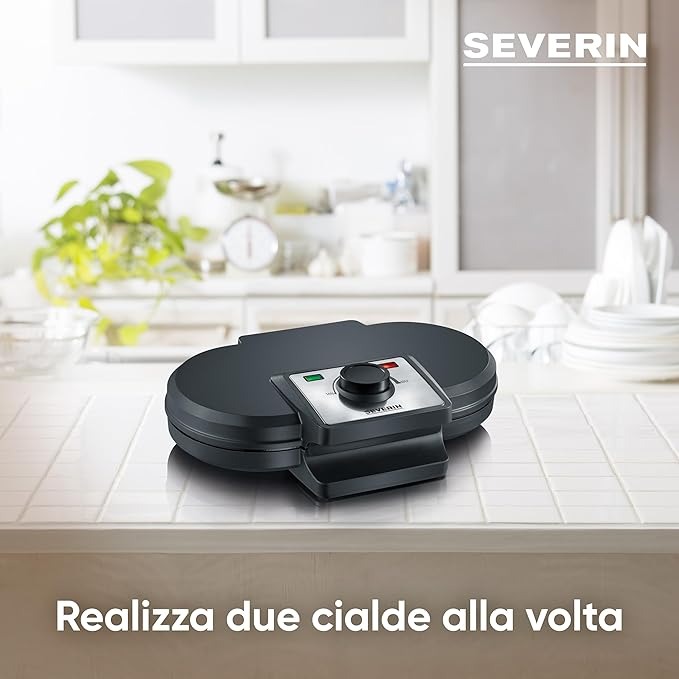 SEVERIN Macchina Per Waffel Duo, Per Realizzare Due Waffel Alla Volta, Con Rivestimento Antiaderente Per Due Waffle Classici A Forma Di Cuore, Potenza 1.200 W, Nero, WA 2106