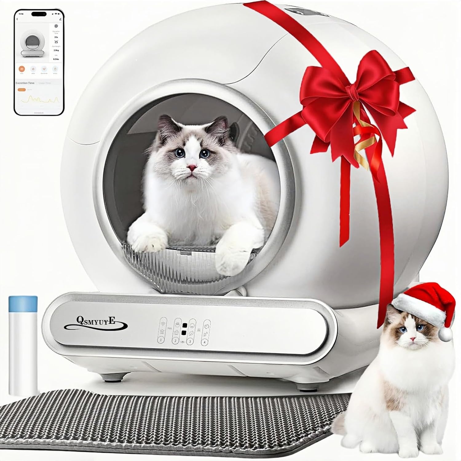 Self Cleaning Cat Litter Box, 65 Litter Box for Smart Cats, Security, App Control, Wi-Fi-Enabled Cat Box, with Garbage Bags, Easy Cleaning