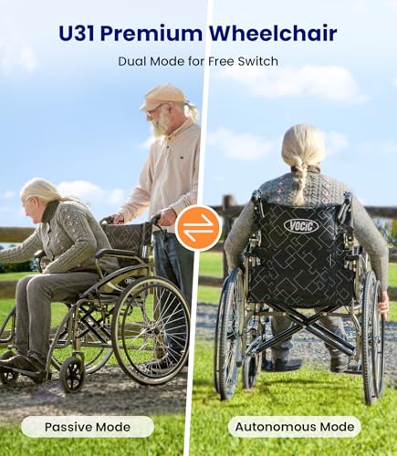 VOCIC U31 Sedia a Rotelle pieghevole leggera 150KG,Carrozzina per disabili in alluminio,Doppio Freno sedia a rotelle per anziani,Pneumatico Solido 60CM per tutti i terreni,Garanzia di 5 anni|Grigio : Amazon.it: Salute e cura della persona