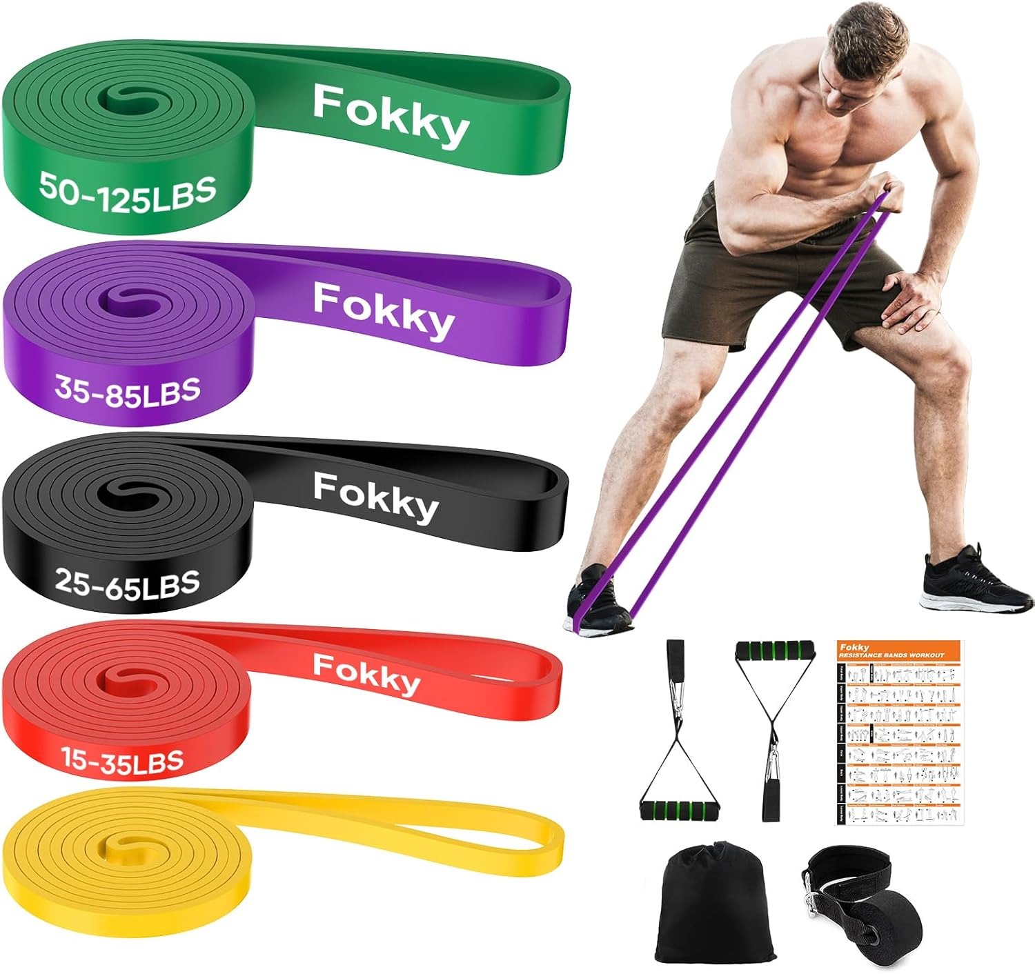 Fokky 5 Livelli di Resistenza Elastici Fitness，elastico Fitness di Resistenza per Trazioni,Bande Elastiche con Ancoraggio Porta, Maniglie e Cover Protettiva