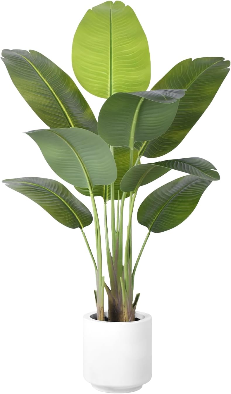 ZEEOZE Pianta Artificiale Uccello del Paradiso 150cm Alta Finta Palma Tropicale Per Interno Esterno con 10 Foglie Banano Albero Finto da Interno con Aaso Bianco Per Letto Giardino Ufficio Decorazione