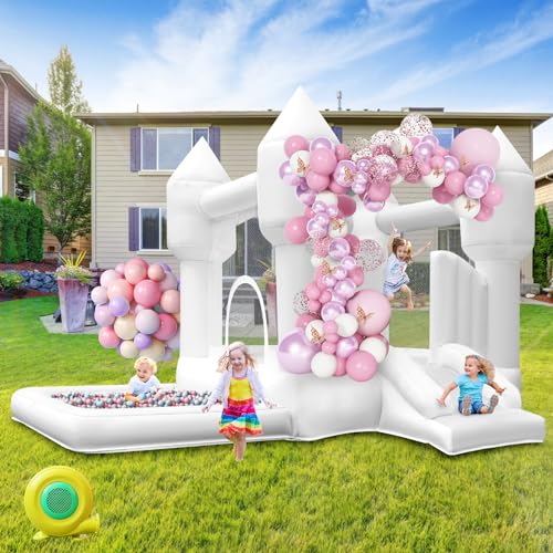 Castello Gonfiabile Bianco con Scivolo Trampolino e Piscina di Palline, Castelli Gonfiabili Esterno Interno con Soffiatore per Bambini Giardino Parco Festa Matrimonio Compleanno Regali, 320×280×210cm : Amazon.it: Giochi e giocattoli
