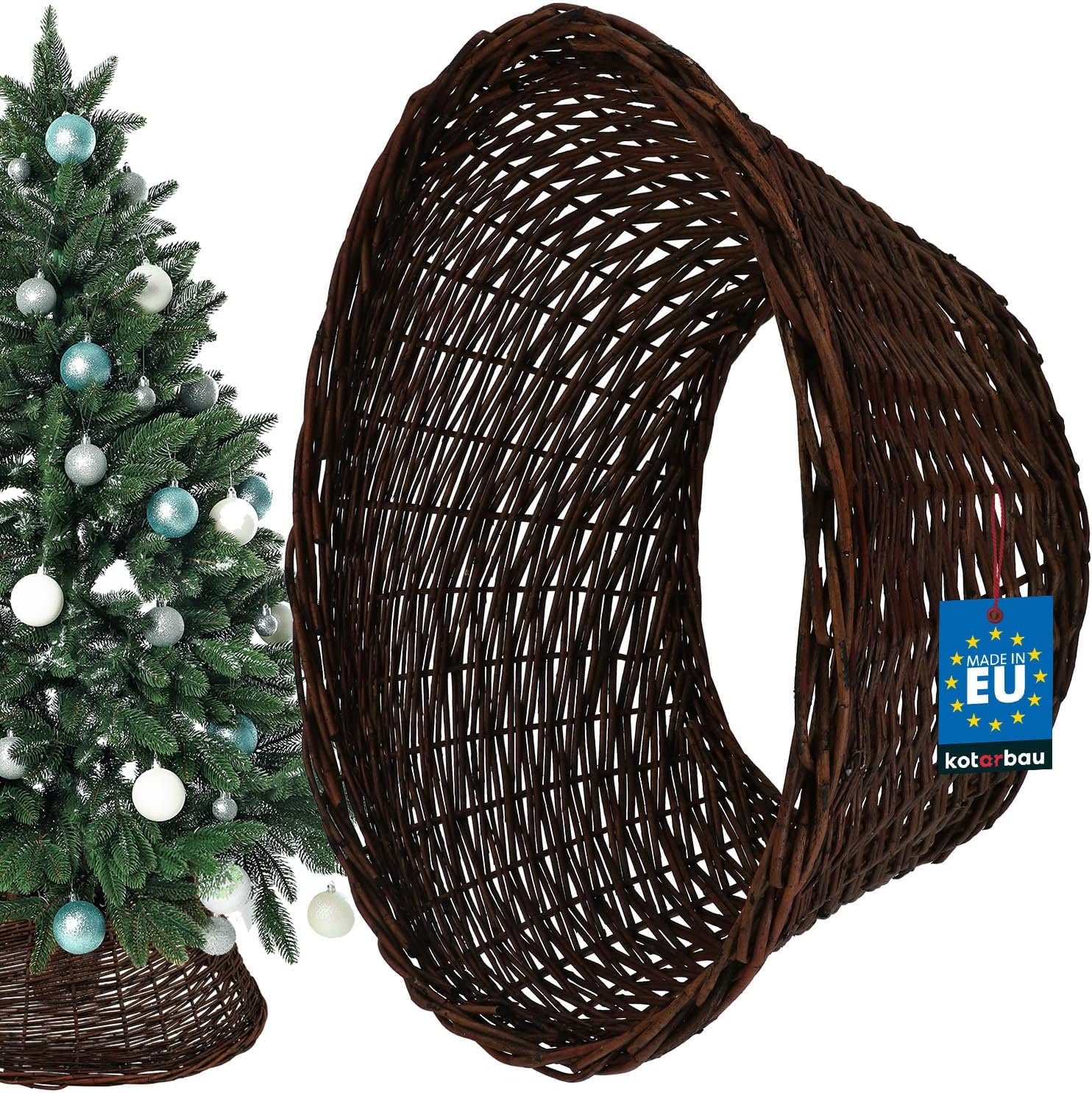 KOTARBAU? Copertura per Albero di Natale ? 60 cm Naturale Supporto in Rattan Cesto Copri Base Albero Natale Vimini cesta Vaso Albero Natale Base Copri Albero Natale sotto Albero Legno