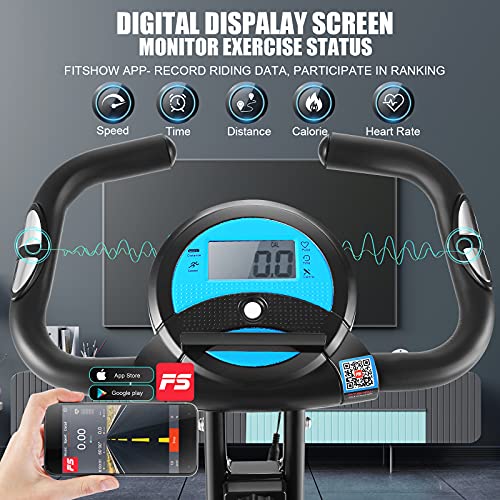 Profun Cyclette pieghevole da fitness, 10 livelli di resistenza magnetica e sedile ampio e confortevole, bicicletta di esercizio da interni, supporto per tablet e monitor digitale : Sport e tempo libero