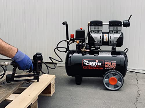 CEVIK PRO   CA PRO25SILENC   Compressore d'Aria Silenzioso   59 dB   Capacità 25 L   Motore 1.5HP   Pressione Max 8 Bar   Portata 150 l/min   Senza Olio   Senza Manutenzione   Compatto e Portatile : Amazon.it: Fai da te