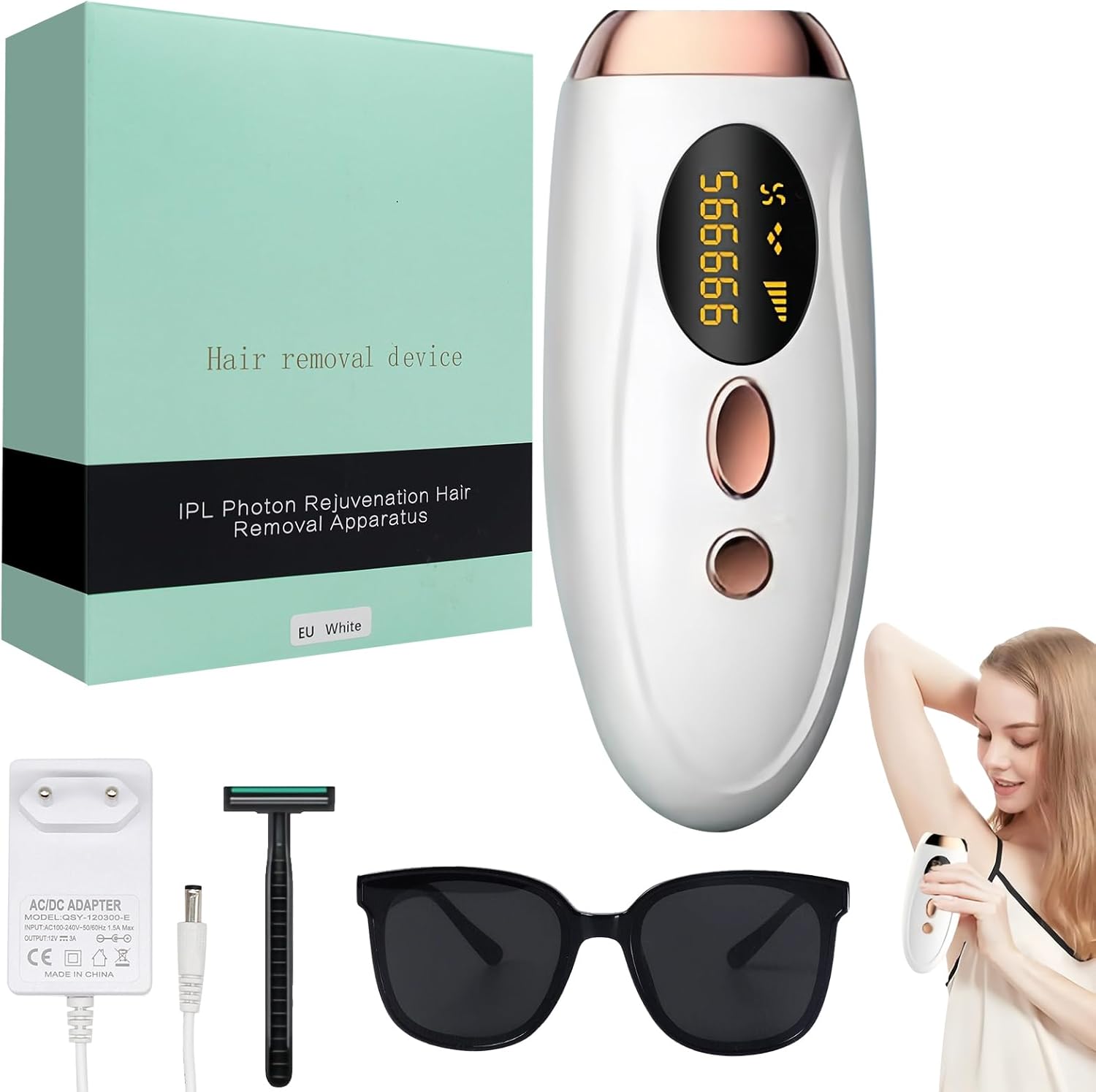 HASAIKA庐 Epilatore Laser IPL, Epilatore Luce Pulsata con Raffreddamento, 5 Livelli di Energia, Epilatore indolore per ascelle, braccia, gambe e tutto il corpo (Bianco)