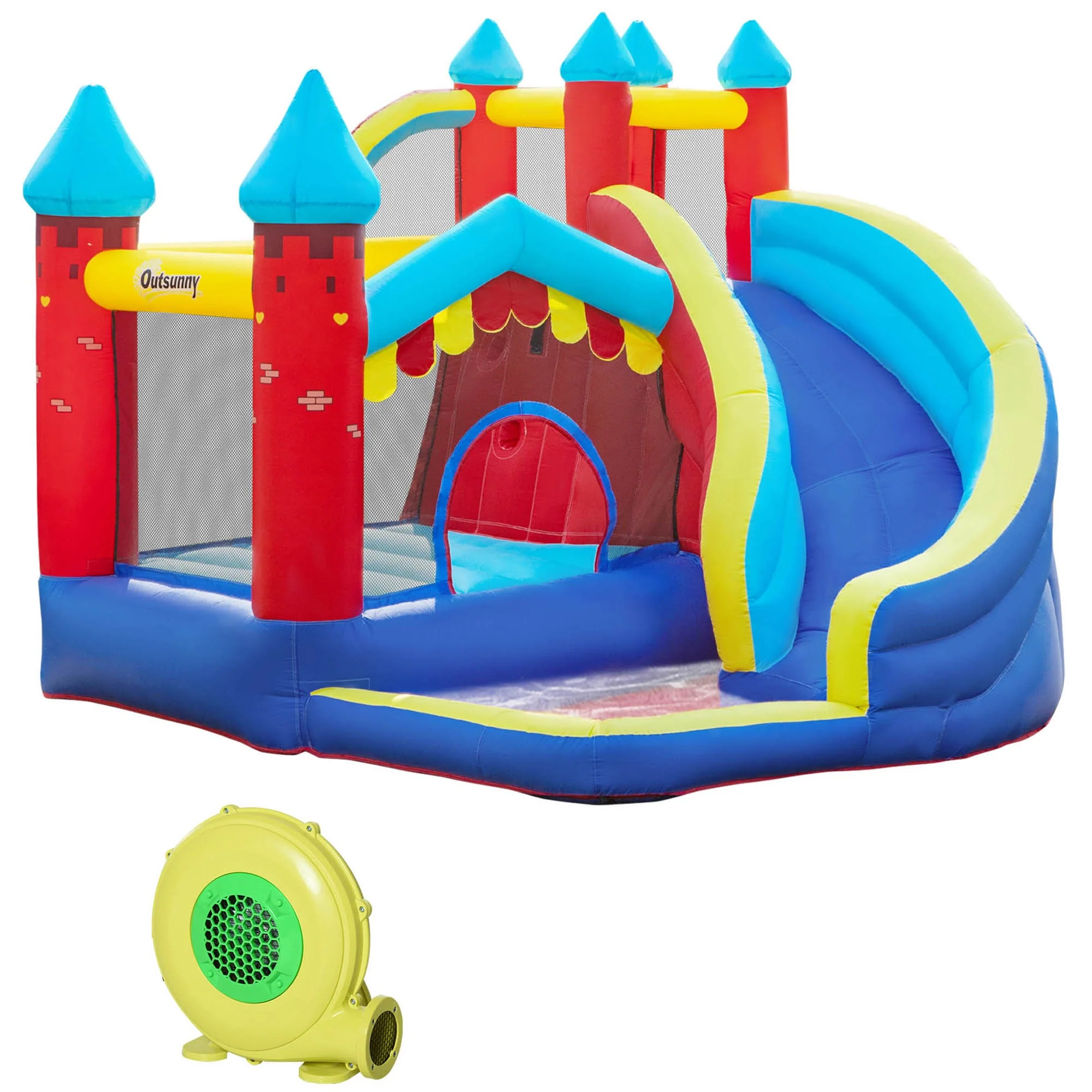 EasyComfort Castello Gonfiabile 4 in 1 per Bimbi 3-8 Anni con Scivolo e Piscina, 290x270x230cm