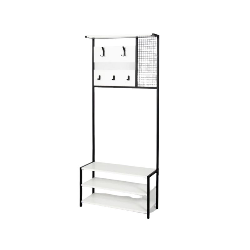 Scaffale ingresso appendiabiti in metallo nero con particolari bianco Nomad
