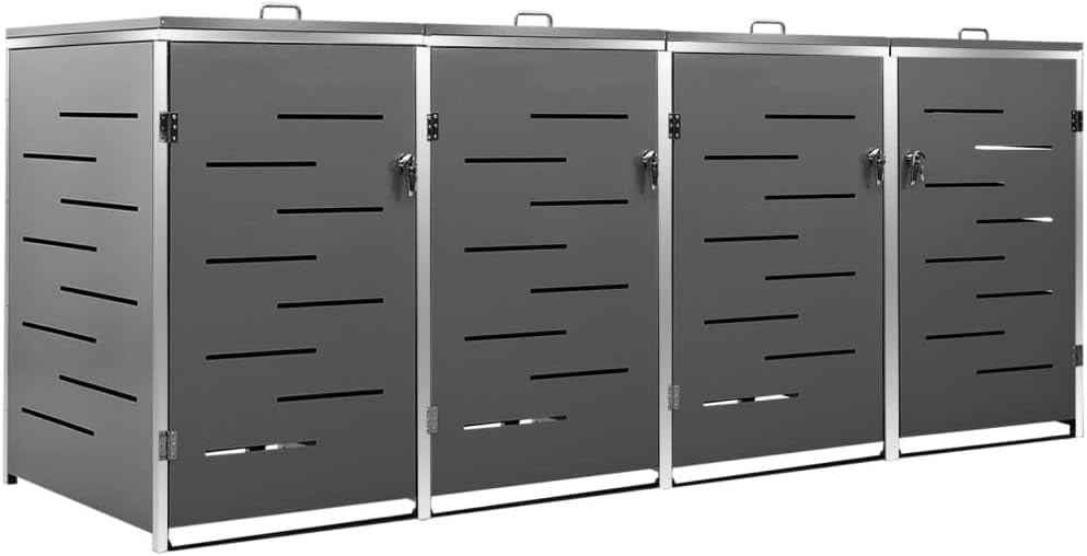 vidaXL Copri Bidoni Pattume Quadruplo 276,5x77,5x112,5 cm Acciaio Inox