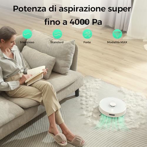 Redkey R10 Robot Aspirapolvere Lavapavimenti con Mappatura,Navigazione LiDAR, Con stazione di aspirazione e funzione di lavaggio, 4000Pa Potente Aspirazione, 150min, Controllo APP : Casa e cucina