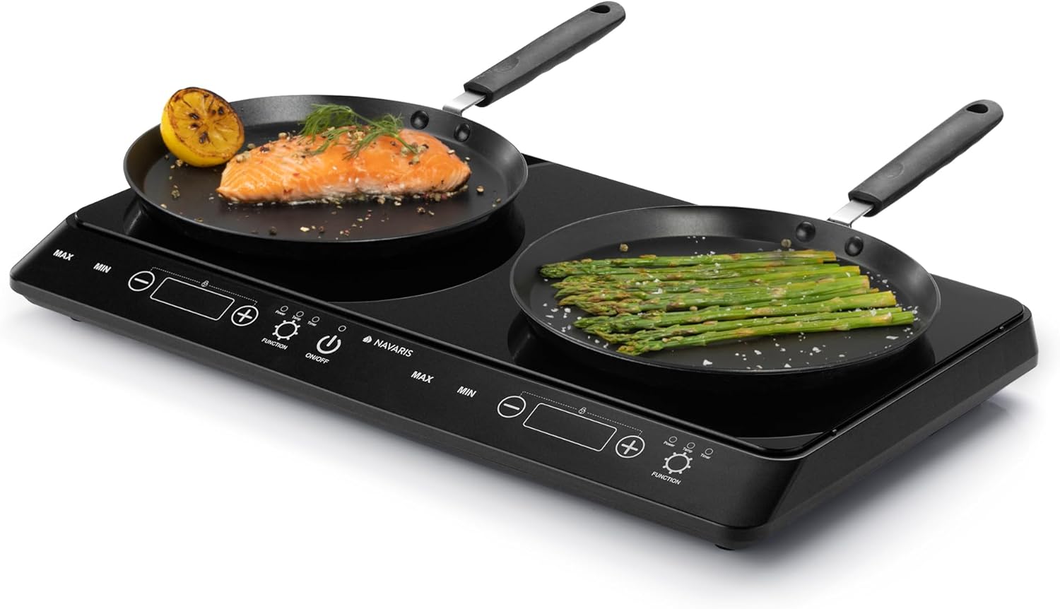 Navaris Piastra ad induzione Doppia 3500W - Piano di Cottura a 2 fuochi da Tavolo - Fornello Elettrico Doppio Portatile - Piastre Induzione con Controllo Touch Display LED