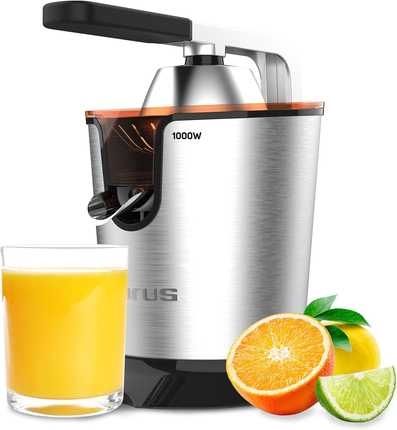 Taurus - Easy Press 1000 Legend | Spremiagrumi Elettrico a Leva | 1000W | Motore AC Professionale | Coni per Agrumi | Filtro Polpa Regolabile | Facile Pulizia | Senza BPA | Versamento Continuo.