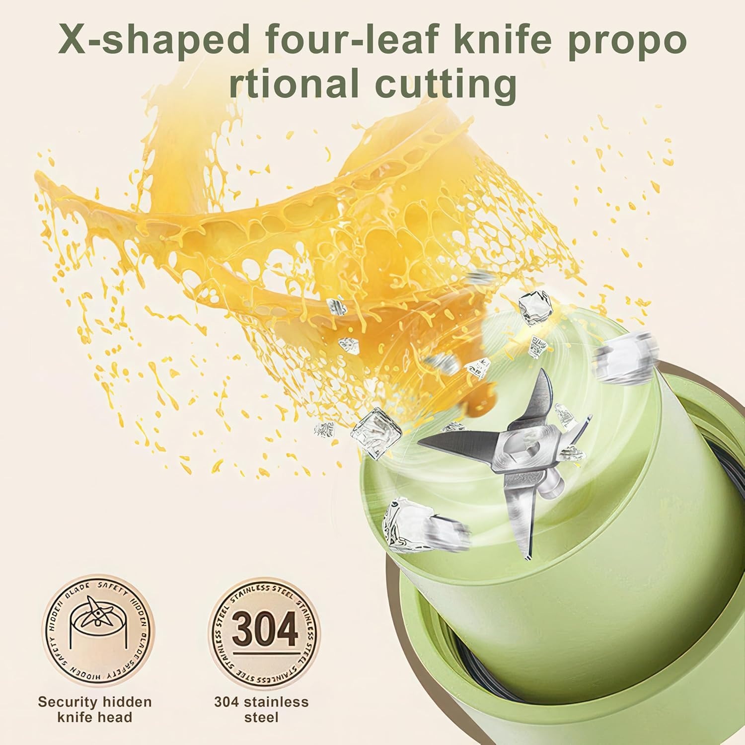 600 ml Leggero Frullatore Portatile, Mini Frullatore Portatile Elettrico, frullatore personale con 4 coltelli in acciaio inox, Ricaricabile, per Frullati, Trita Ghiaccio e Frutta Congelata (Verde)