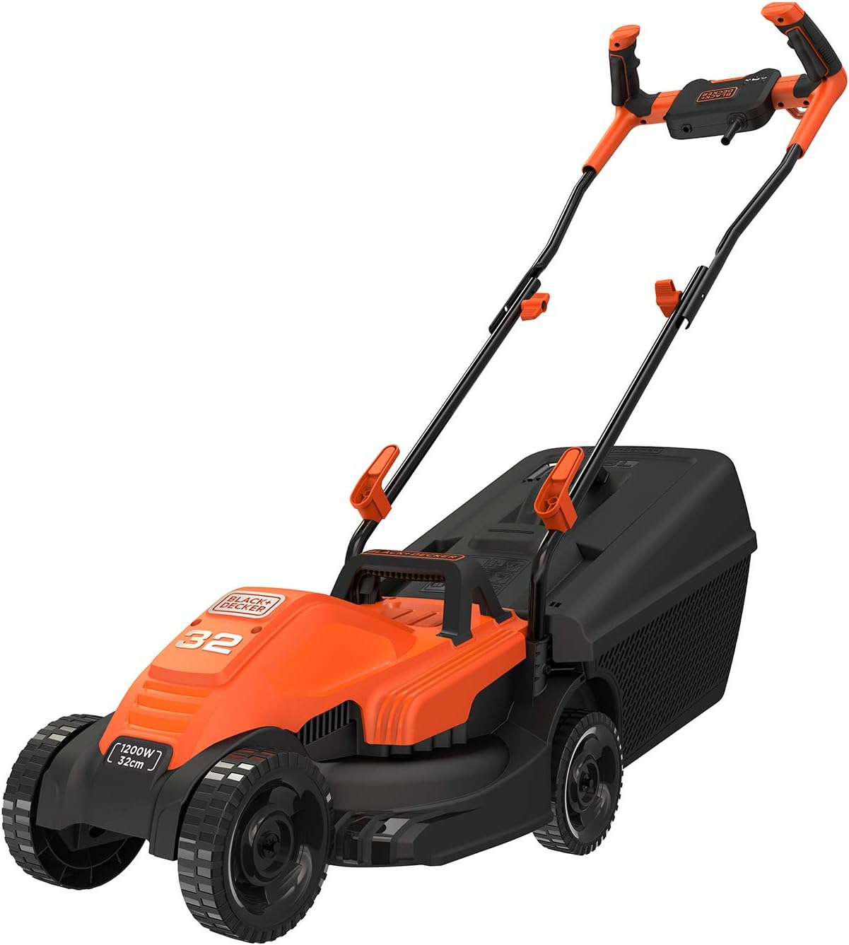 BLACK+DECKER,RASAERBA 1200 W, LARGHEZZA TAGLIO 32 CM, 3 ALT. TAGLIO 20-40-60 MM, E-DRIVE, CAPACITA' CESTO 35 L, IMPUGNATURA VERSIONE BIKE. BEMW451BH-QS
