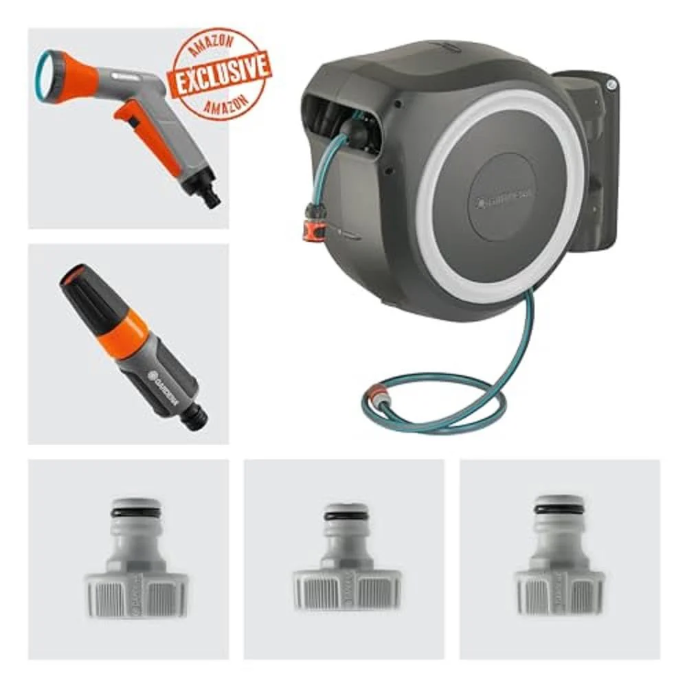 Gardena Cassetta Avvolgitubo da Parete RollUp XL 35 m Esclusiva Amazon: Irrigazione flessibile per grandi giardini, cassetta orientabile, include tubo di qualità da 35 m con doccetta e lancia di pulizia (18632-60)