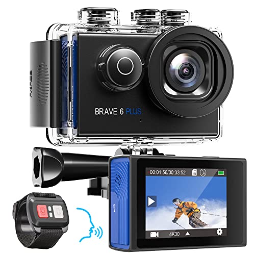 AKASO Brave 6 plus Action Cam 4K 20MP Action Camera WiFi 40M Fotocamera Subacquea Impermeabile EIS Touch Screen con 4x Zoom Controllo Vocale Telecomando Fotocamera Casco con 2 Batterie da 1350mAh : Elettronica