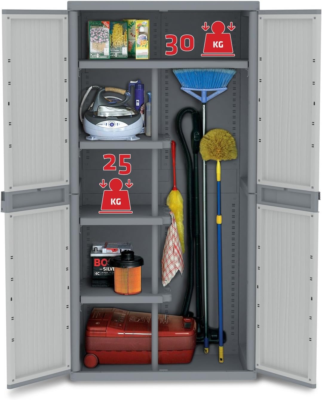 Terry, Jumbo 3900 UW, Armadio da Esterno Interno a Due Ante, Divisorio Verticale, 4 Ripiani Interni. Materiale: Plastica, Dimensioni: 89,7x53,7x180 cm