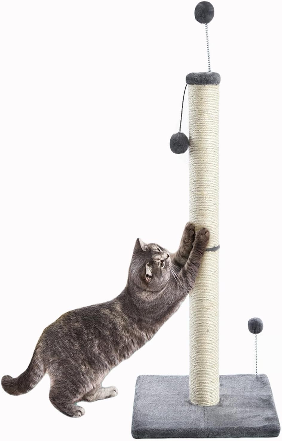 Eyeleaf Tiragraffi per Gatti Adulti 97cm Palo in Corda di Sisal Naturale con Palla Appesa, Morbido Peluche