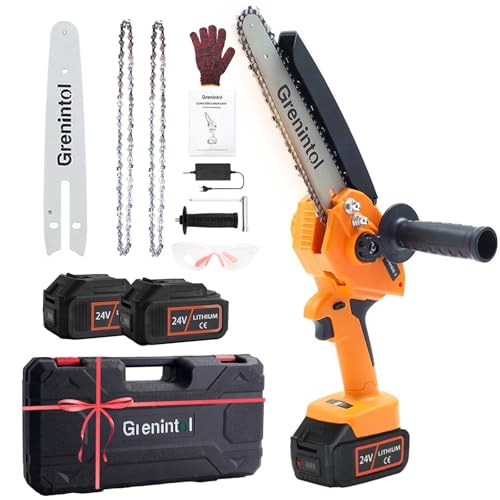 Grenintol Mini Motosega a Batteria, 8 Pollici Motosega 1000W, 6000mAh/24V, Mini Motosega Portatile,Sega Potatura,Oliatore Automatico,Blocco di Sicurezza, Adatta per Taglio Legno Alberi e Rami : Amazon.it: Giardino e giardinaggio