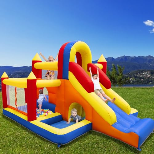 Ballsea Castello gonfiabile con ventilatore   paradiso per bambini XXL indoor con scivolo, rete di sicurezza, certificato EN71, per 3 8 anni : Amazon.it: Giochi e giocattoli