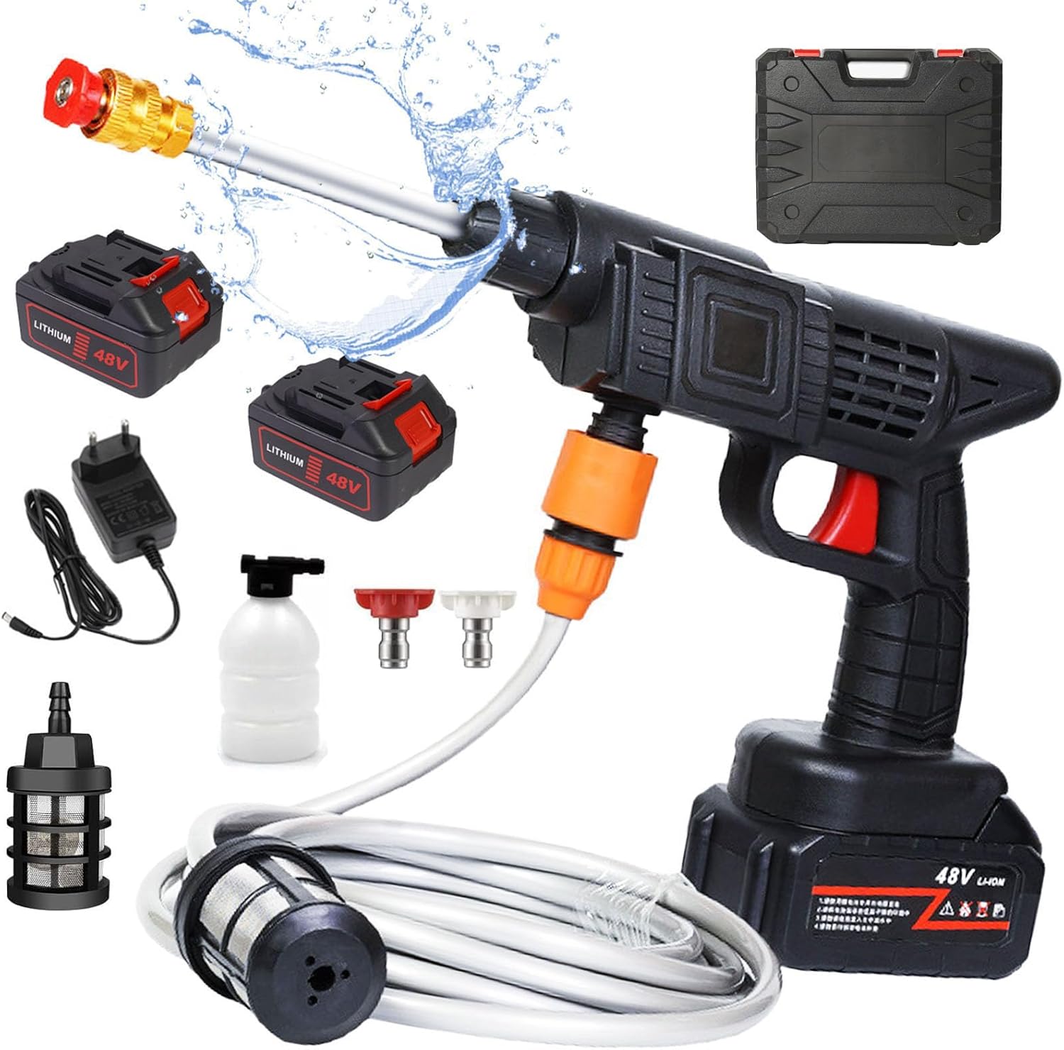 Idropulitrice a Batteria 21V 15000MAH con 2 Batterie,Idropulitrice Portatile Professionale con Cassetta Degli Attrezzi per Auto,Terrazza e Giardino di Pavimenti e Esterni (Nero)