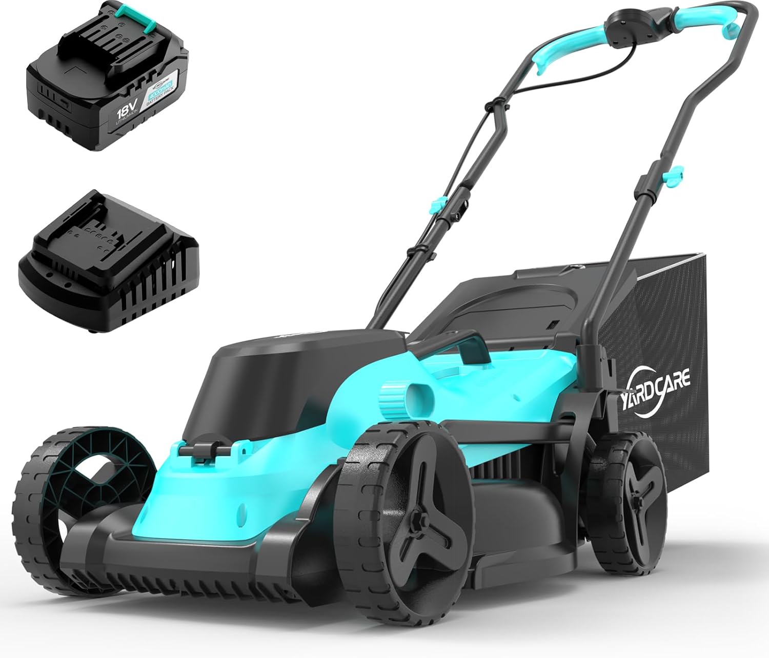 YARDCARE Tagliaerba a Batteria, Motore Brushless, 18V, con Batteria 4.0Ah e Caricabatterie, Larghezza di Taglio 34 cm, Display LED, Regolazione Altezza 5 Livelli (25-65 mm), Cesto di Raccolta 30L