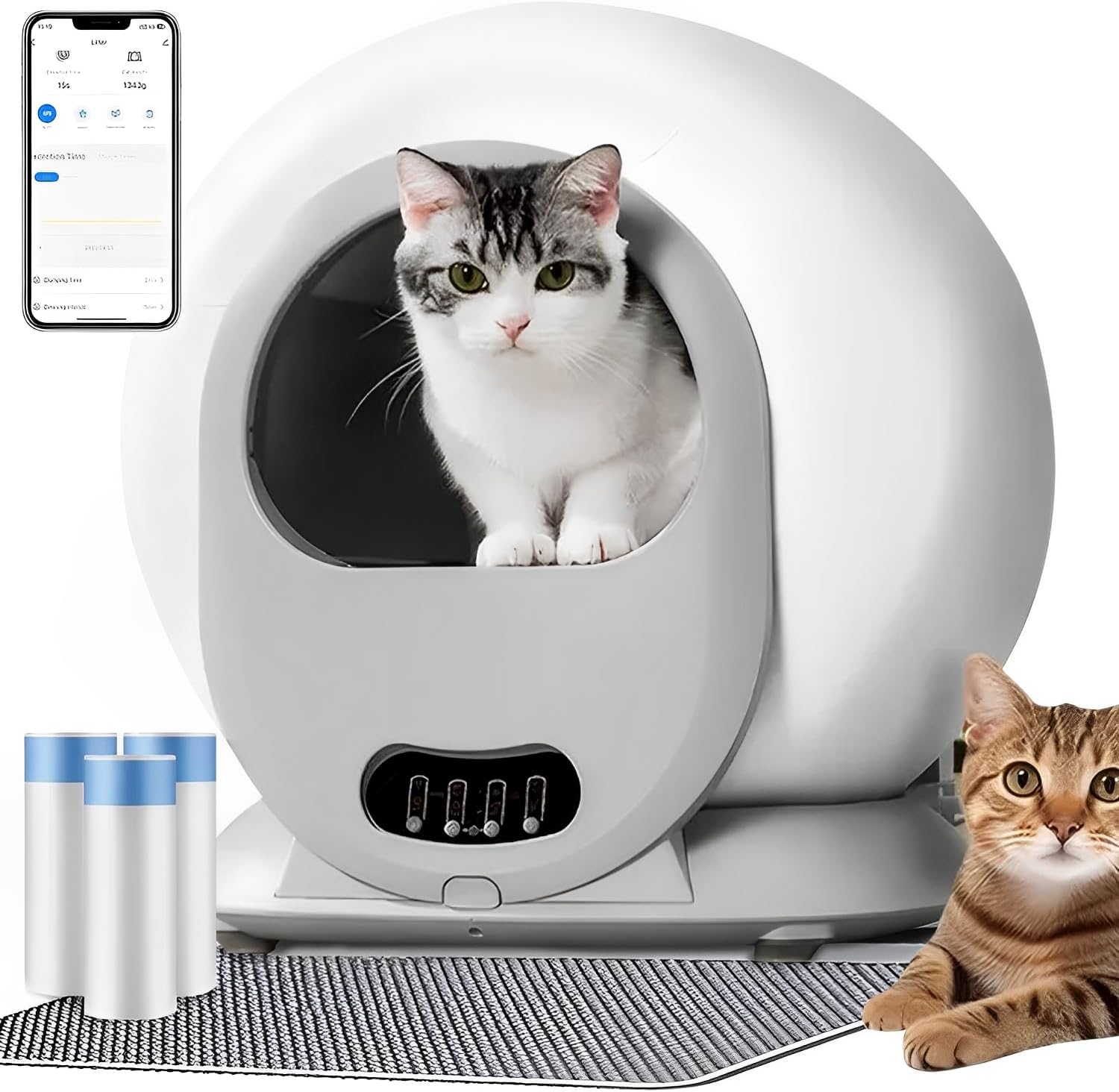 Self-cleaning Cat Litter Tray with 65L App Self-Cleaning Anti-Odour Automatic Litter Tray with Cat Litter Mat and Bags (Type A)