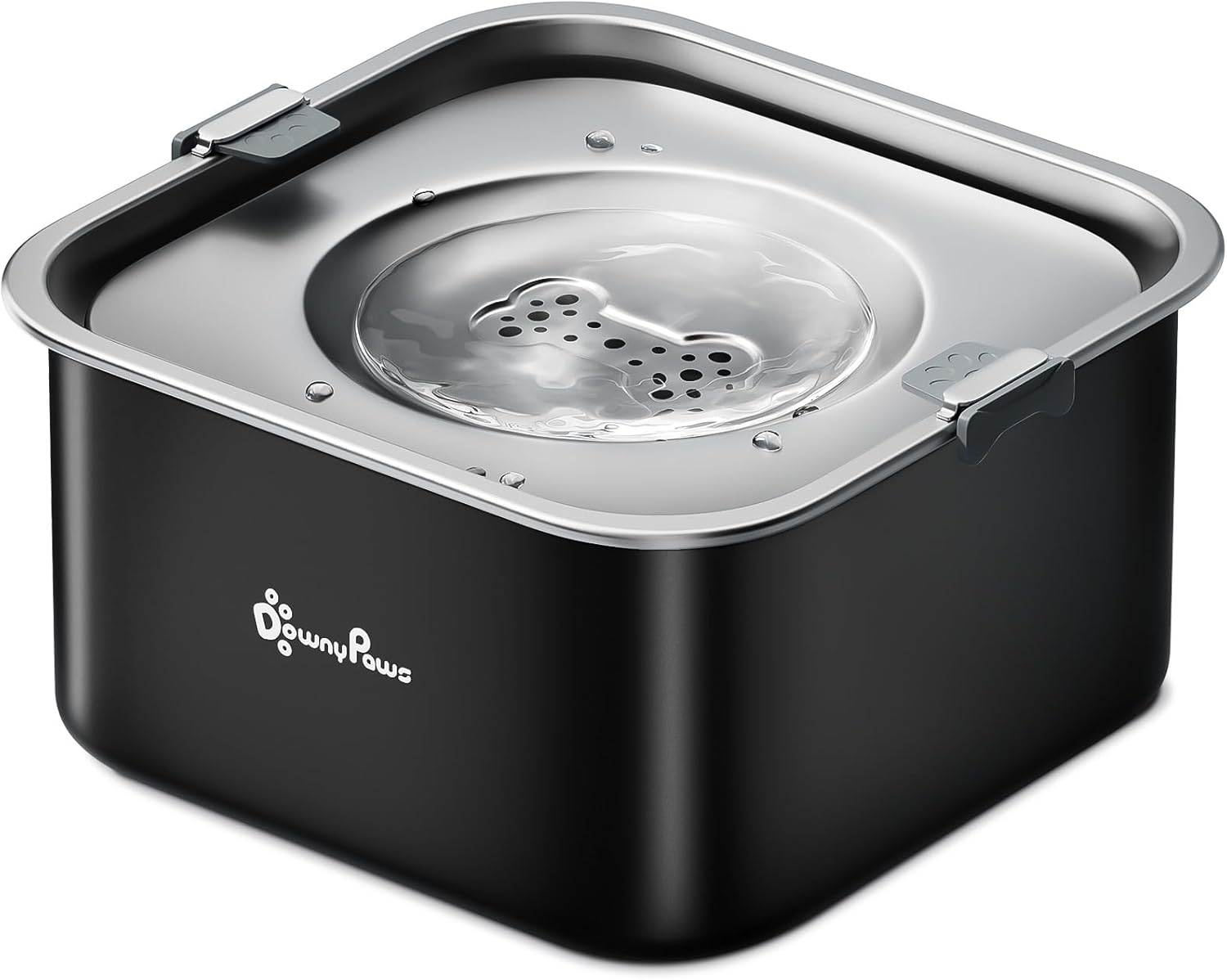 DownyPaws Ciotola Acqua Cane Antigoccia in Acciaio Inossidabile, 3L Ciotola Antigoccia Cane con Disco Flottante Sigillato, Antipolvere Ciotola Acqua Cane che Promuove il Bere Lento (Nero)