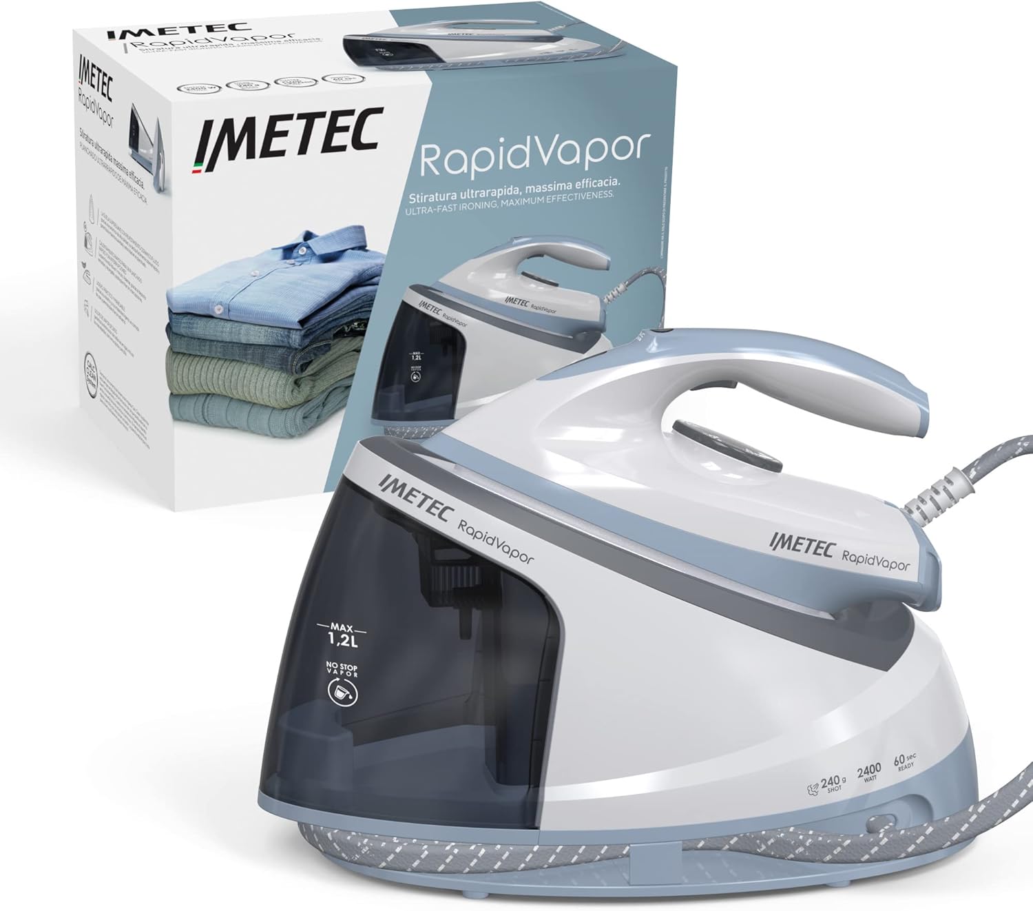 Imetec Energy Vapor, Steam Generator Iron, 6.5 BAR Pump, Steam Boost 400 g, 2400 W, Fluid Ceramic Plate, Iron Block, Self-Shutdown, Cleaning Device, ECO Technology