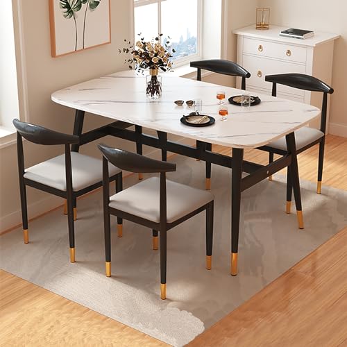 YHKJLYH Tavolo da Pranzo in Legno E 4 Sedie, Poltrona da Salotto con Sedile in PU dal Design Moderno E Tavolo da Cucina Rettangolare, Tavolo da Cucina E Sedia Rettangolari Rustici con Gambe in Meta : Casa e cucina