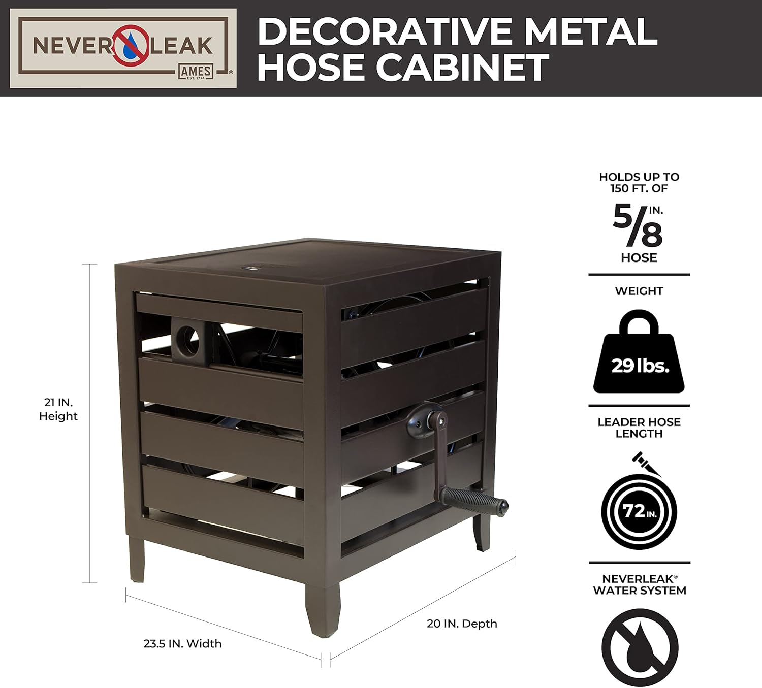 Armadietto portatubi in metallo AMES NeverLeak, capacità 46 metri, resistente al freddo, nero.