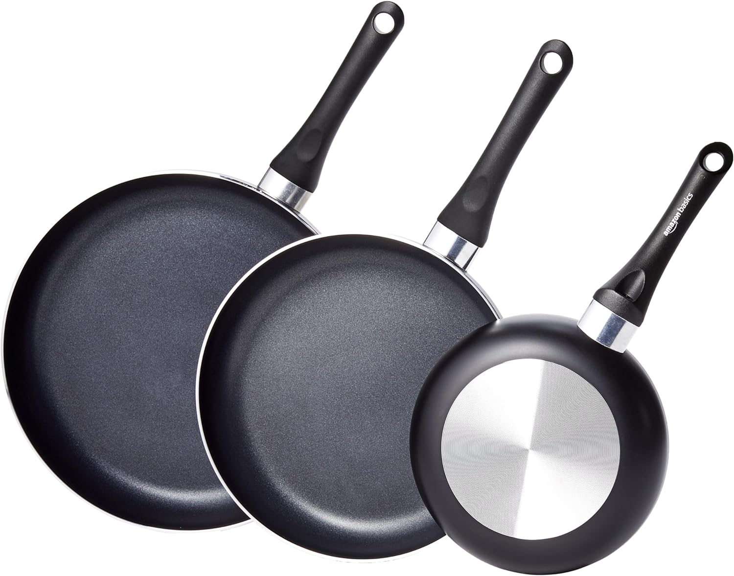 Amazon Basics 3 Units 20 cm, 25 cm and 30 cm Frying Pans with Non-Stick Coating, Black