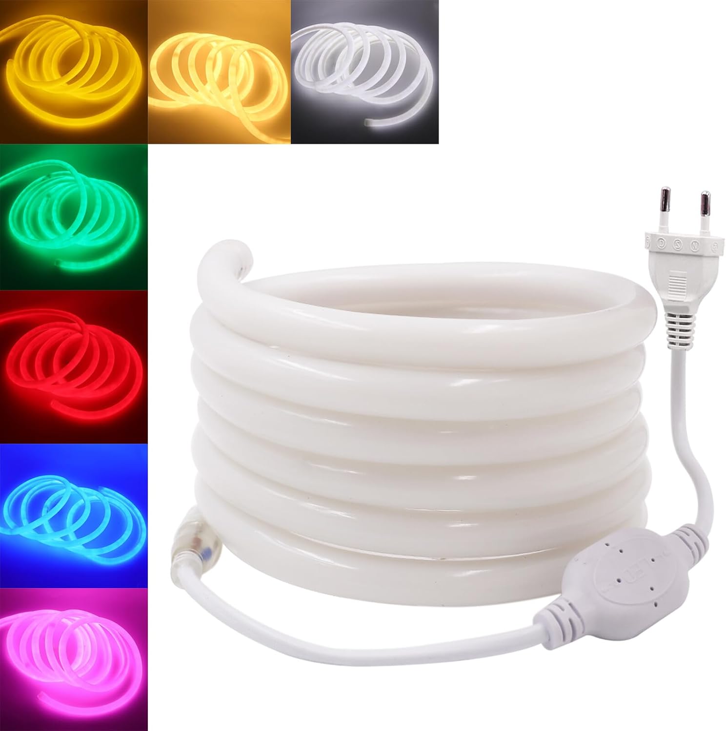 HEGEHE - Striscia LED 220V, flessibile impermeabile IP65, 120 LED/m Striscia neon LED tubo tondo rosso da 5m CRI85+, luce a 360°, tagliabile, decorazione per l'illuminazione domestica