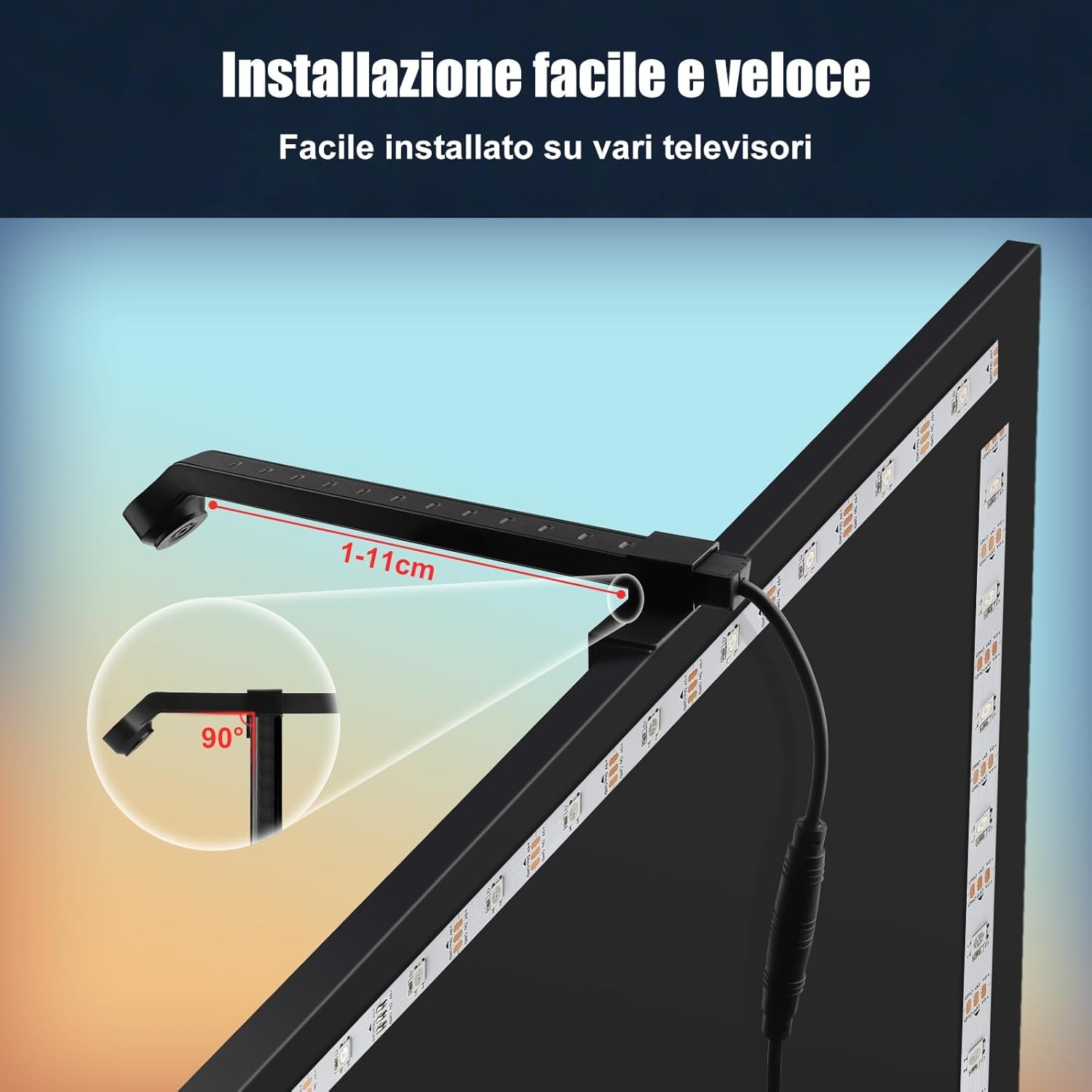 Diyife Striscia Led, [Versione Aggiornata] LED TV Retroilluminazione, sensori AR rilevano il colore, 4 M Strisce LED con App Controllato e Controller per TV da 55-65 Pollici,PC Monitor, Film e Giochi [Classe di efficienza energetica F]