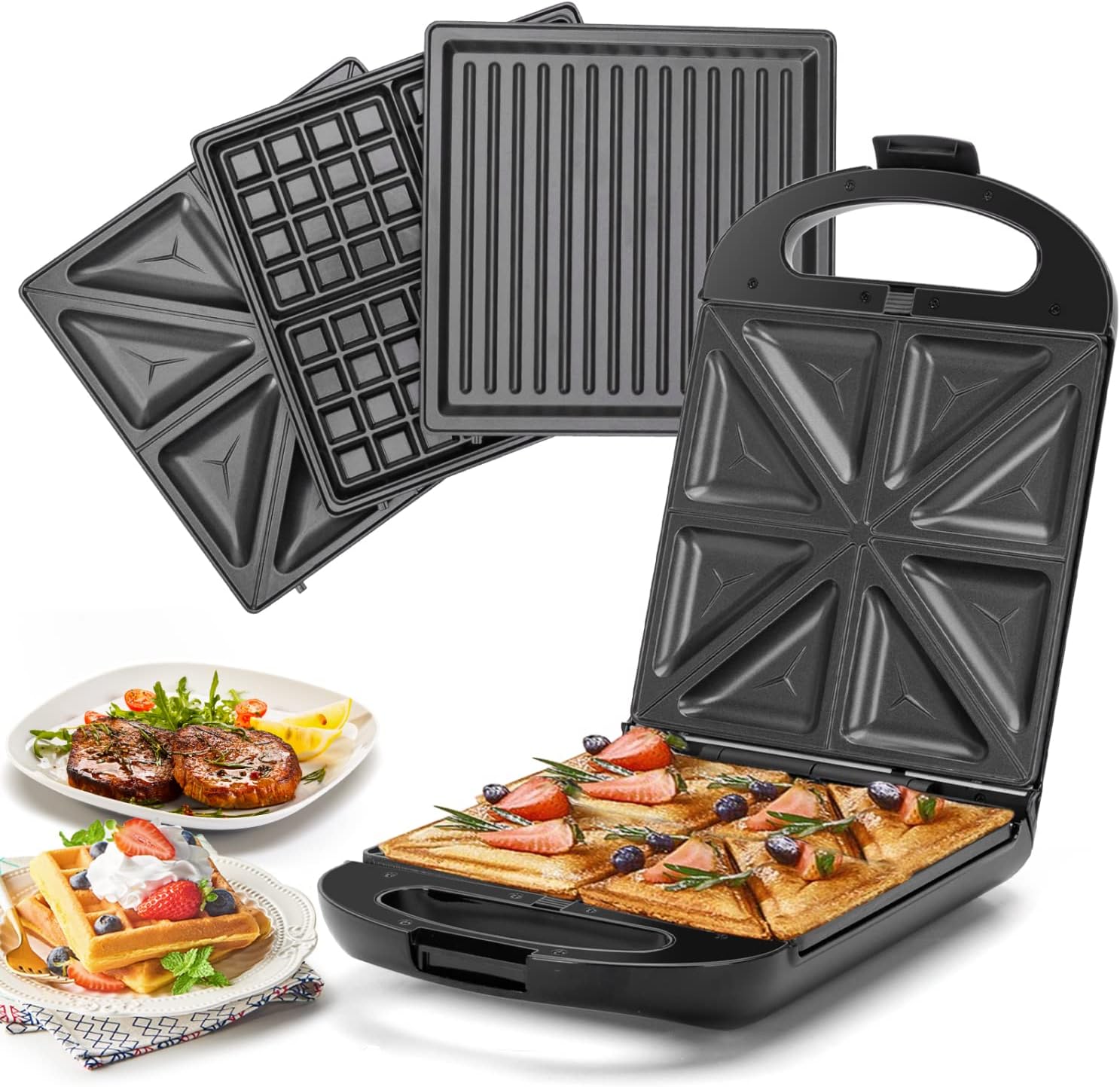 Taylor Swoden Bruno Tostapane Grill 3 in 1 con Piastre Removibili - Sandwich Maker per 4 Toast, 1200W, Ribaltabile 180° per Cottura Uniforme, Griglia Elettrica, Senza BPA