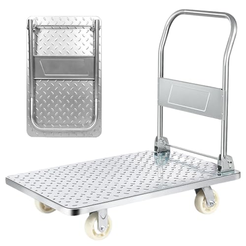 Carrello a piattaforma con ruote. Carriola pieghevole con carico di 400 kg. Carrello con piattaforma manuale, trasporto anticollisione per traslochi, magazzino. Acciaio al titanio. : Amazon.it: Commercio, Industria e Scienza